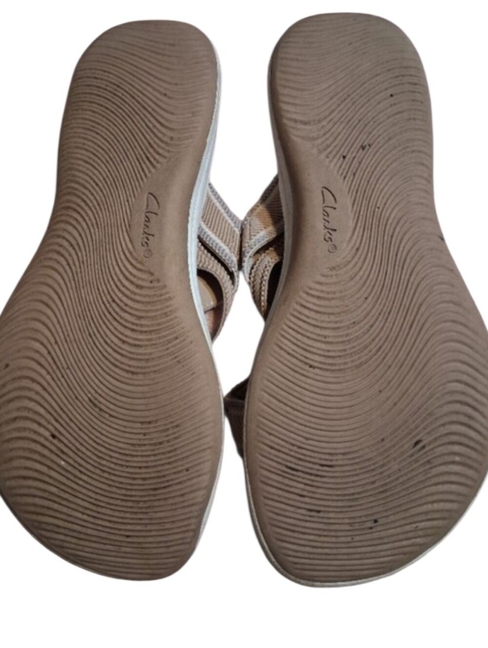 Clarks Cloudsteppers Taupe Slide Sandals Size 8.5 Coastal Grandma Gorpcore - Picture 6 of 7